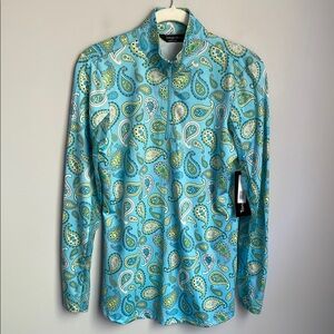 New Tango Mango Turquoise Paisley 1/4 Zip Long Sleeve Pullover Size XS